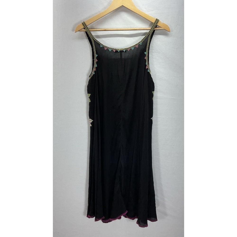 Johnny Was Embroidered Peta Slip Dress‎ Size S Black Boho Festival Rayon Sheer - Picture 2 of 8